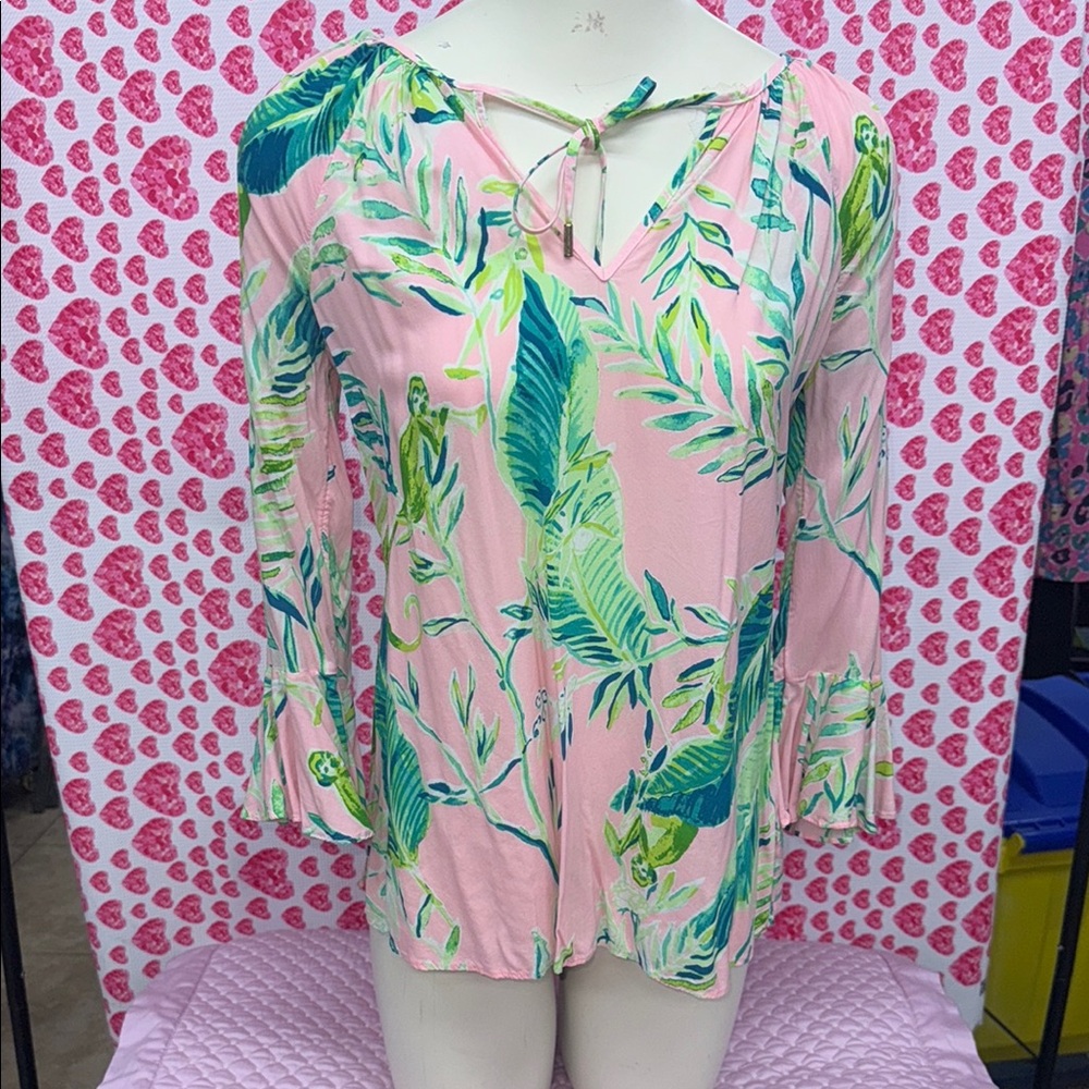 Lilly Pulitzer Pink and Green Leaf Print Women's Top